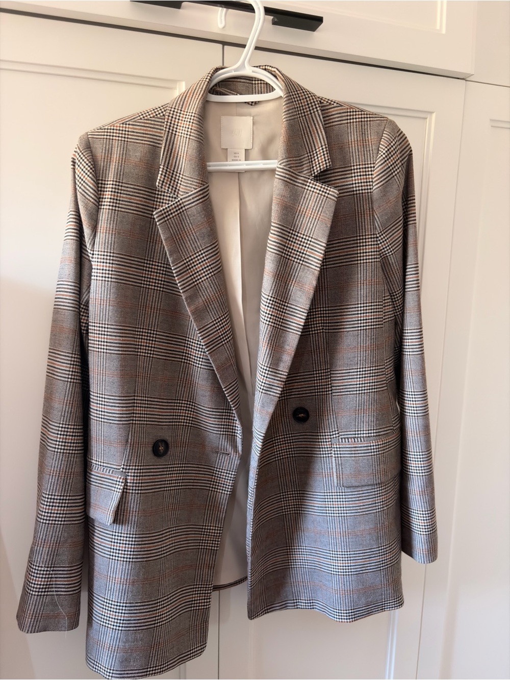 Zara Plaid Blazer in Taupe, Black and Cream